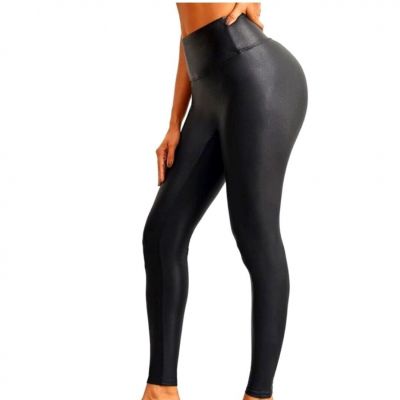 NEW Black Faux Leather High Waisted Leather Pants Tummy Control Leggings Size...